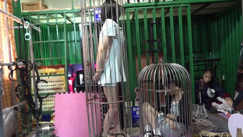 兰兰和小雨，审讯椅枪决游戏，站立架，手脚连铐大小鸟笼关着 第11张